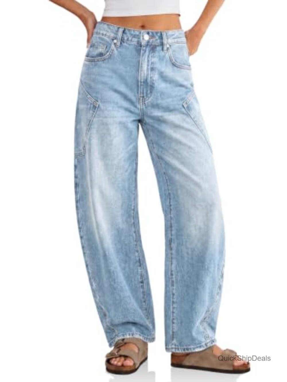 Barrel Jeans High Waisted Wide Leg Raw Hem Denim Pants Baggy Loose Fit